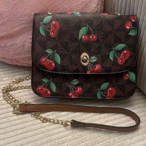 🍒EUC Cherry Print Brown Crossbody Bag🍒